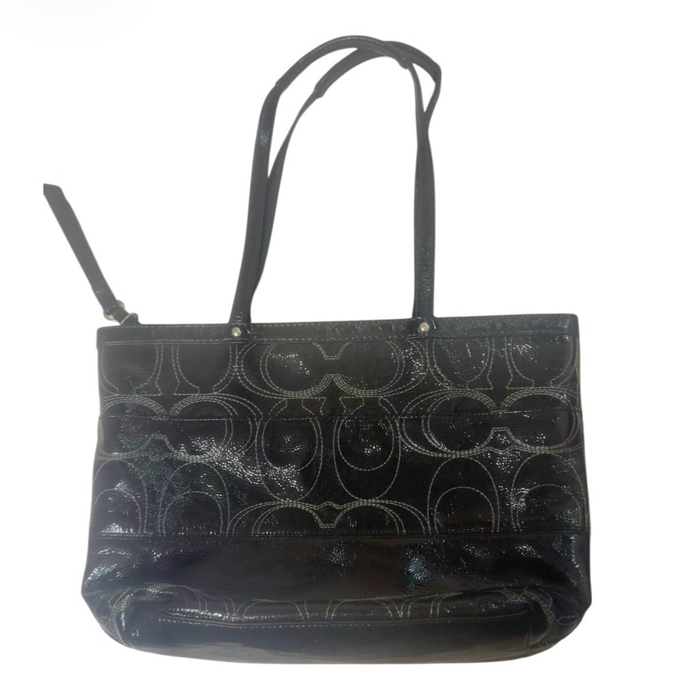 COACH BLACK PATENT leather super stitch logo TOTE PURSE BAG - Picture 11 of 13